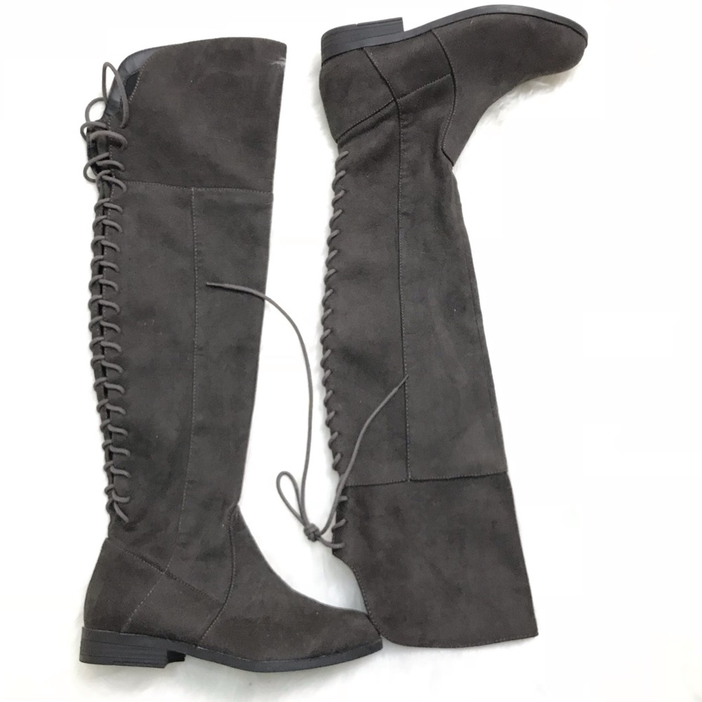 Von Maur Lace Up Side Zipper Over the Knee Grey Boots Sz 6